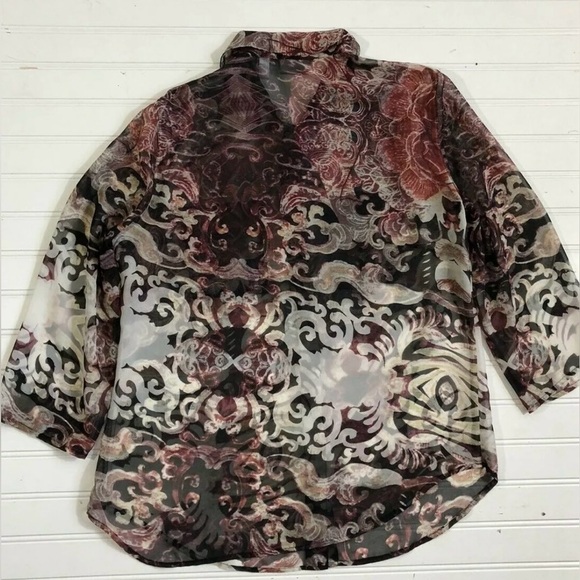 Chicos Size 0 Button Down Shirt Blouse Paisley Floral Womens Small  Black White - Picture 11 of 12